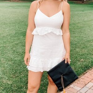 White Floral Ruffled Mini Dress